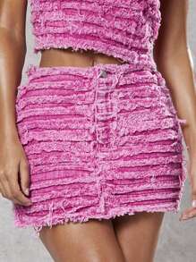 SHEIN BAE 最夯的破洞迷你短裙 - 粉色＆高腰丹寧裙＆春季裝＆節日裝＆音樂節