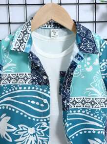 Boys' Paisley Printed Shirt And Shorts Set - Green - View 4