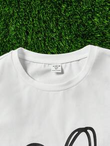 SHEIN Cô gái Lỏng lẻo Phù hợp Thả vai Tim & In thư Ngắn tay Áo thun - trắng - Xem 3