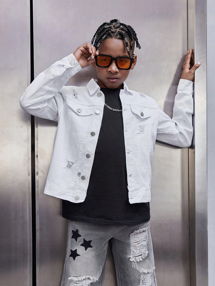 Boys white denim jacket shop