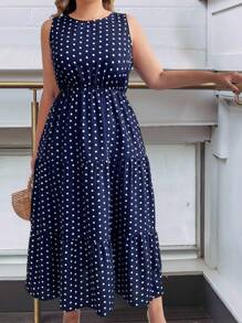 SHEIN Clasi Kích thước lớn Chấm bi Váy không tay Đối với phụ nữ - Xanh đậm - Xem 1