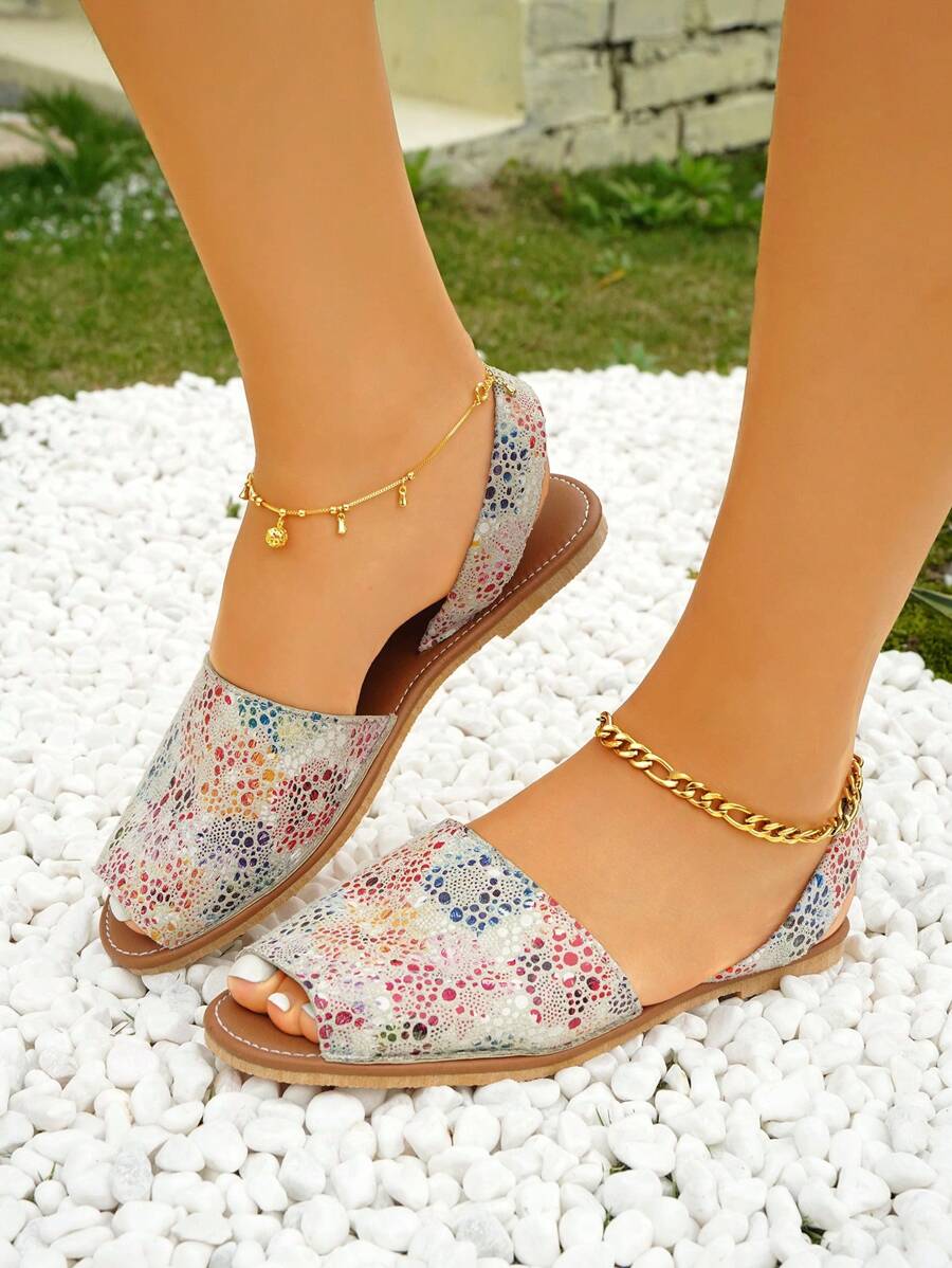 女性撞色露跟時尚夏天平底涼鞋 - 彩色 - 查看 1