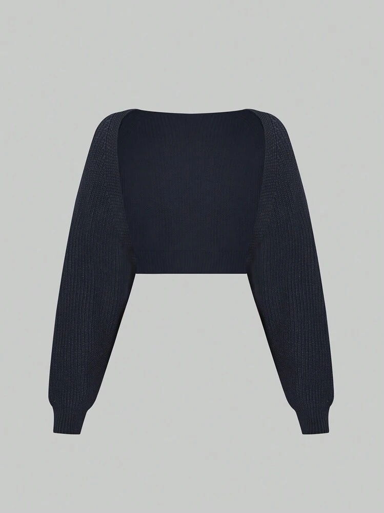 Cardigan de malha canelada de cor sólida plus size - Preto - Ver 11