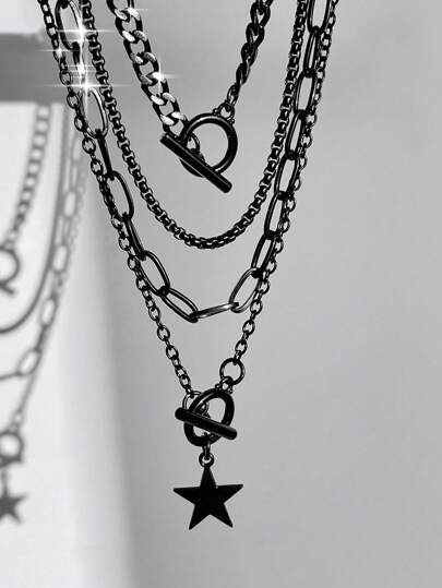 Goth 4 Piezas/recopilación De Collares Colgantes Con Forma De Estrella De Estilo Punk De Moda