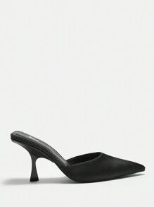 Women's Pointed Toe Thin Heel Mules With Covered Toe Cavity, Simple & Fashionable Style - Black - View 1