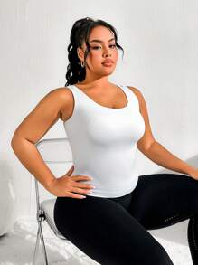 SHEIN Sports 大尺碼純色無縫運動背心 - 白色 - 查看 4