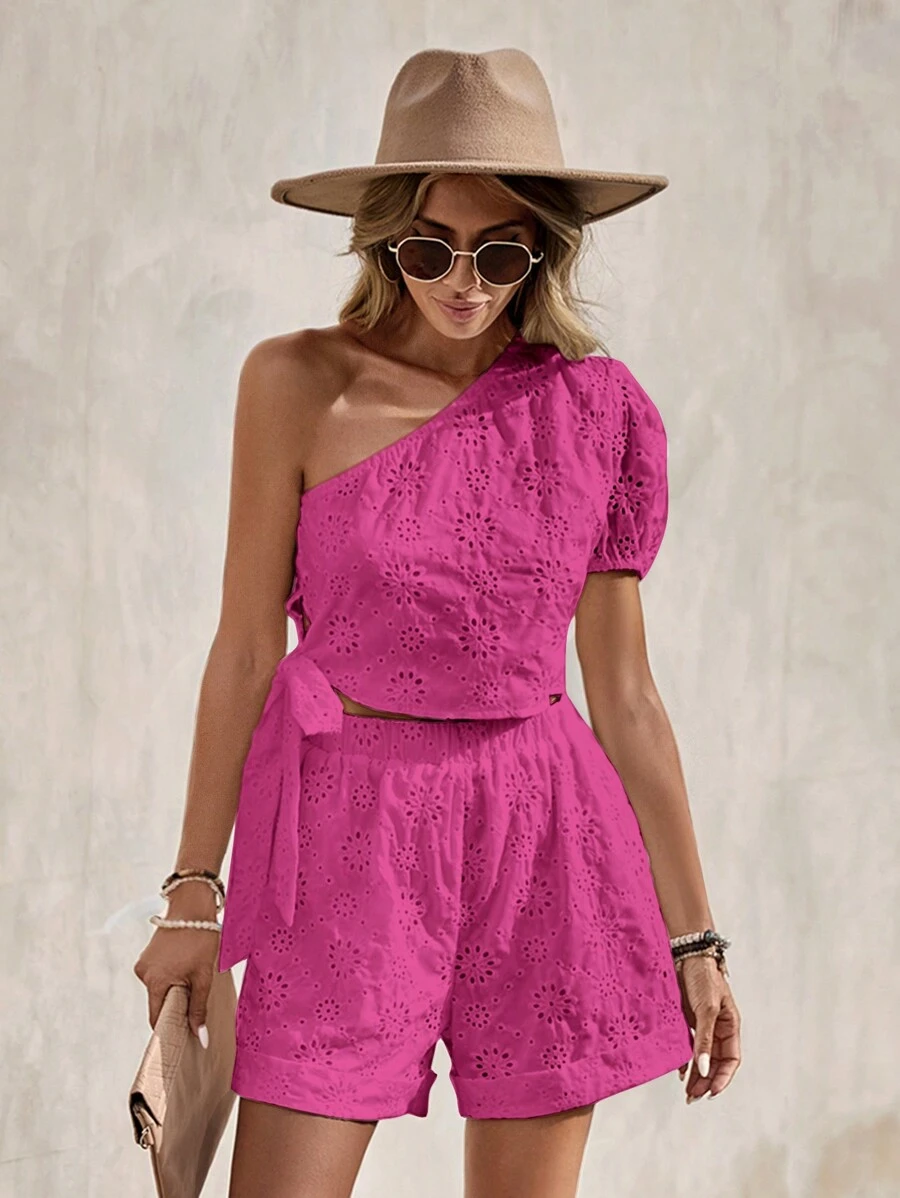 SHEIN VCAY 女士肩帶純色上衣和休閒短褲2件套裝,旅行首選