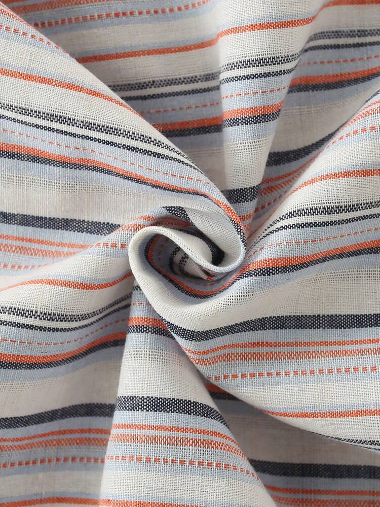 Tween Boy Casual Striped Print Open-Front Loose Fit Short Sleeve Shirt And Solid Color Woven Shorts Set, Great For Vacation