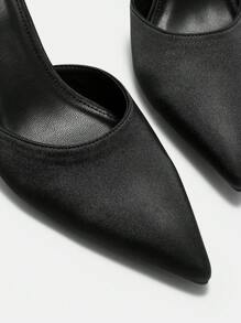 Women's Pointed Toe Thin Heel Mules With Covered Toe Cavity, Simple & Fashionable Style - Black - View 9