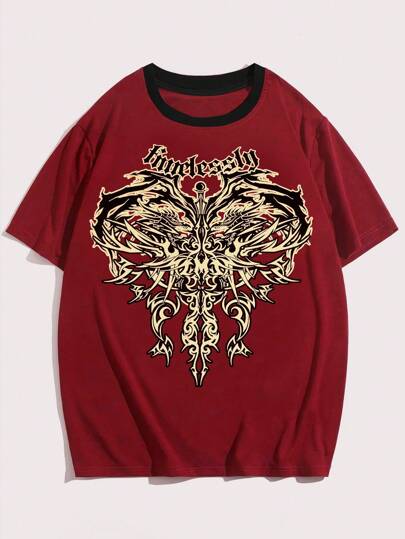 Men's Gothic Style Loose Fit T-Shirt, Summer, School, Halloween