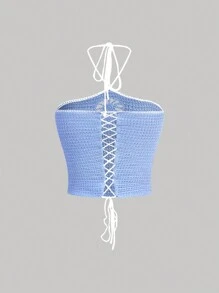 SHEIN Qutie Codzienny Dekolt Halter Szydełkować Topy