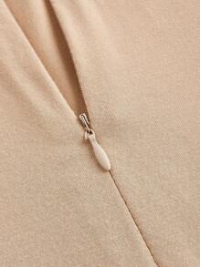 SHEIN BASICS Plus Size Solid Color Half Zippered Bodycon Dress With Long Sleeve - Khaki - View 8