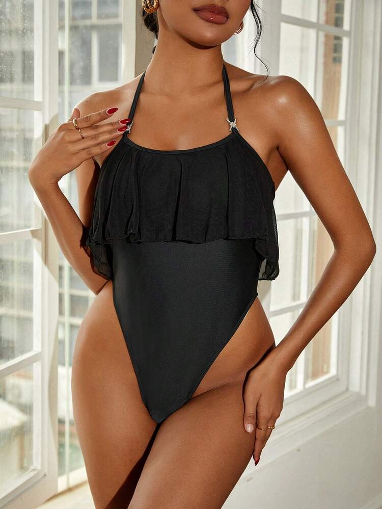 Women's Halter Neck Backless One Piece Swimsuit Summer