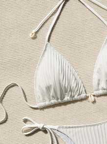 SHEIN Swim Conjunto de bikini separado de unicolor con cuello de halter para mujer, para playa de verano