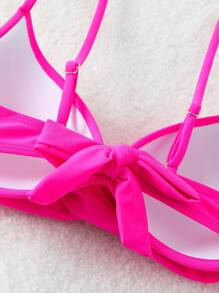 SHEIN Swim Women's Summer Beach Solid Fashionable Underwire Bikini Top - Hot Pink - View 4