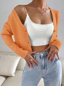 SHEIN Unity 馬卡龍色系女童萬搭簡約針織開衫 - 橘色 - 查看 5