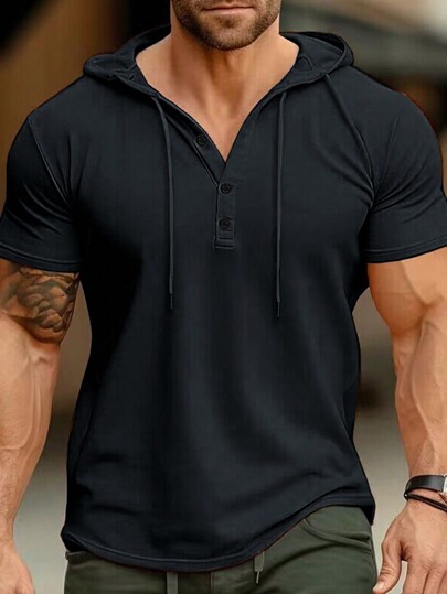 Maglietta a maniche corte con cappuccio, stile retrò di vecchio denaro europeo, colore unito, abbigliamento sportivo e da fitness da uomo, streetwear, moda all'aperto, versatile per tutte le stagioni