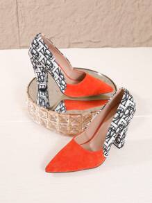 Women's Orange High Heel Shoes With Chunky Heel And Multi-Color Glittering Design - Burnt Orange - View 3