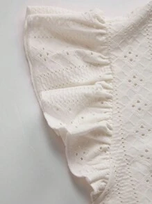 SHEIN LUNE Kích thước lớn Màu thuần Ngắn Tay áo hình bướm Cơ bản Áo thun Đối với Mùa xuân/Mùa hè - trắng - Xem 5