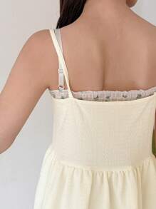 FRIFUL Designer 女式荷叶边下摆吊带娃娃装上衣 - 米色 - 查看 9