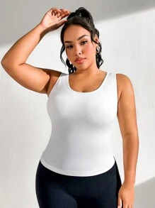 SHEIN Sports 大尺碼純色無縫運動背心 - 白色 - 查看 5