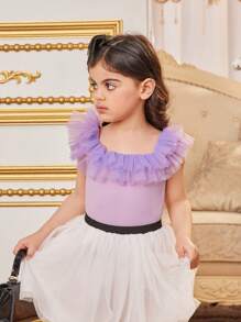SHEIN Blusa de hombros descubiertos con malla estilo princesa soñadora para niña joven - Morado - Ver 5