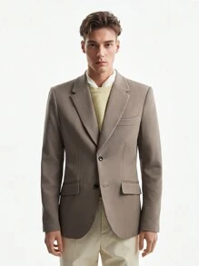 AKNOTIC Business Casual 易打理男士撞色领梭织长袖商务西装外套，秋冬装 - 灰色 - 查看 11