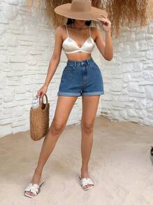 EURMUSE Rigid, Folded Hem Detailed  Short - Medium Wash - View 4