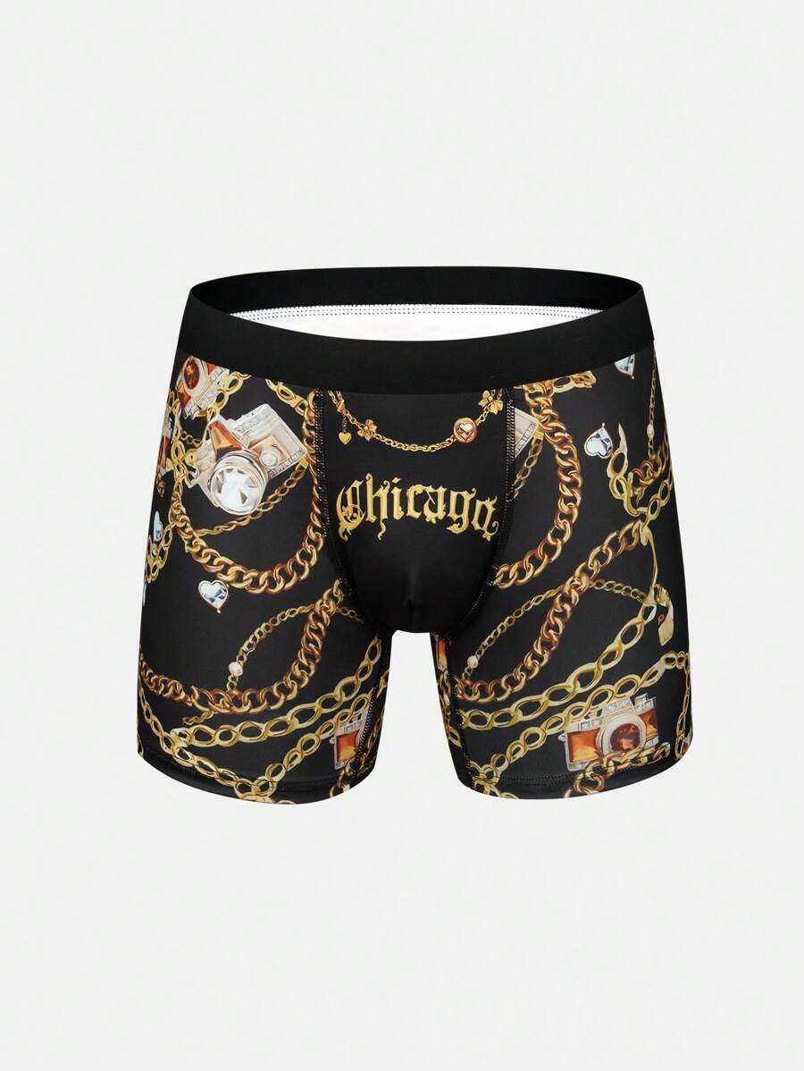 Men Chain Print Comfortable Trunk - Multicolor - View 1