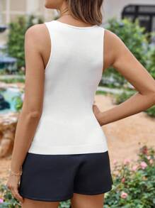SHEIN Clasi 女款優雅純色修身無袖針織上衣 - 白色 - 查看 5