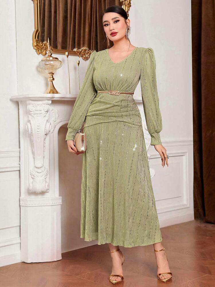 Ladies' Shiny Long Bubble Sleeve Dress