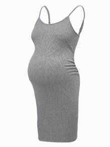 Modmama Maternity Summer Urban Casual Multicolor Tight-Fitting Spaghetti Strap Dress With Large Round Neckline