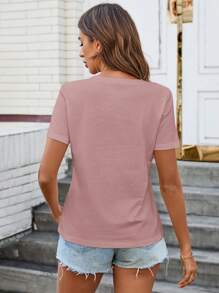 EMERY ROSE Breathable Comfortable Casual V-Neck T-Shirt With Patch Pocket, Versatile Basic Style
