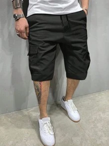 Manfinity Homme Baggy Men's Drawstring Waist Cargo Shorts With Flap Pockets - Black - View 1