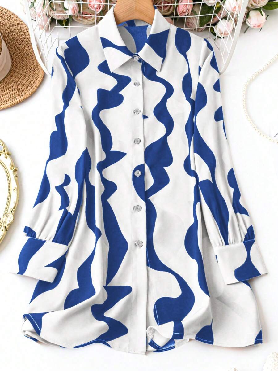 EMERY ROSE Ladies' Floral Print Full Sleeve Shirt, Suitable For Spring And Summer - Blue - View 1