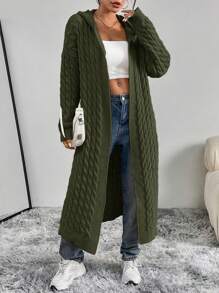 Women's Fashionable Solid Color Cable Knit Cardigan, Versatile For Autumn - Army Green - View 4