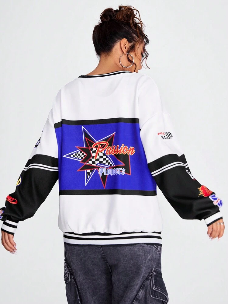 Dopamine Dressing Letter Graphic Drop Shoulder Sweatshirt