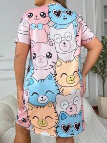 SHEIN Plus Size Cat In Pajama Áo thun cho đồ ngủ - Nhiều màu - Xem 2
