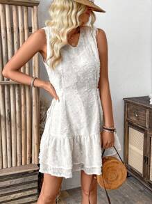 Breezaya Solid Color V Neck Sleeveless Dress