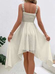 Breezaya 女式夏季假日不对称下摆蕾丝细肩带连衣裙 - 杏色 - 查看 2