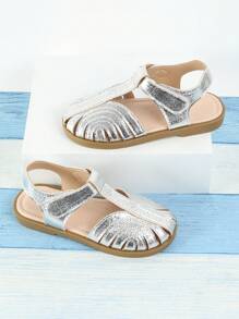 女童夏季銀色涼鞋,幼童銀色涼鞋,兒童平底涼鞋,兒童鞋 - 銀色 - 查看 5