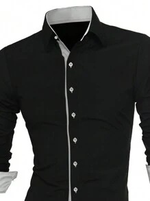 Áo sơ mi nam tay dài cài nút màu sắc thường ngày - Đen và trắng - Xem 3