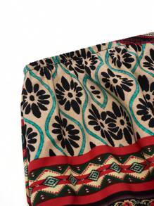 SHEIN LUNE 女性加大碼幾何圖案和花卉圖案雙色系綁頸連體衣,適合夏季穿著 - 彩色 - 查看 3