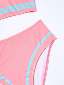 Teen Girl 2 chiếc cổ áo bất đối xứng in chữ thể thao Bộ bikini đi biển mùa hè - Nhiều màu - Xem 5
