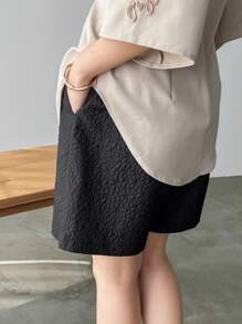 FRIFUL Của phụ nữ Đúng mốt Textured Đen Giải trí Quần short - màu đen - Xem 5