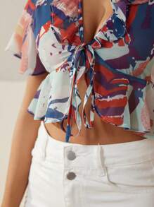 GENKIRA Summer Women's Random Printed Short Sleeve Blouse - Multicolor - View 3