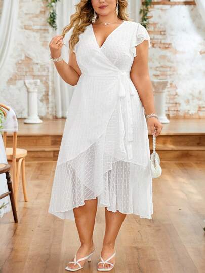 DreamSkyne Plus Size Women's Wrapped Neck Wedding Season Dress