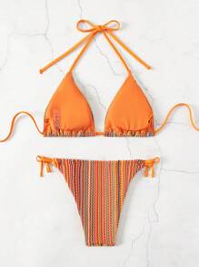 SHEIN Swim Bộ đồ tắm hai mảnh bikini cổ yếm đi biển mùa hè với thiết kế theo phong cách nghỉ dưỡng - Nhiều màu - Xem 3