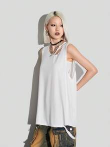 SHEIN Coolane Mùa hè Của phụ nữ Xu hướng: Cắt giảm Toàn trận Áo ba lỗ Cho mùa xuân & Mùa hè - trắng - Xem 6