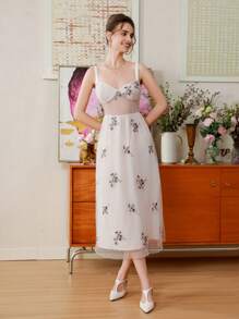 GENKIRA Strapless Embroidered Floral Layered Sleeveless Dress - Multicolor - View 1